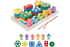 PTooTP Giocattoli per Bambini Montessori, Abilità Motorie Giochi Bambini 1 2 3 Anni, Forme Geometriche Ordinamento, Gioco di Pesca, Puzzle Giochi Educativi in ​​Legno Regalo per Ragazzi Ragazze