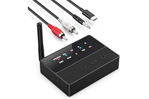 ORIA Bluetooth 5.3 Adapter for HiFi, Wireless Audio Transmitter Receiver with 3.5mm AUX RCA Cable, Dual Connection, aptX Adaptive, TV Bluetooth Transmitter for Headphones, Home Speakers