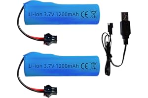 VBILUM Batterie Lithium-ION 3.7V 1200mAh Prise SM-2P avec câble de Chargement USB pour Voiture Télécommandée, Camions RC, Jouet Batterie pour Pistolet à Bulles de fusée Bazooka (2 pièces)