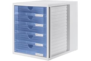 Cassettiera portadocumenti HAN SYSTEMBOX – design accattivante per documenti fino al formato C4, 5 cassetti chiusi, grigio chiaro/traslucido-blu, 1450-64