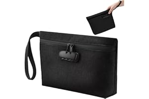 WHENZOO Security Smell Proof Bag with Combination Lock, 13 x 8 Inches Odor Proof Container, Waterproof Lockable Cash Bag with Zipper & Handle,Travel Safe Smell Proof Pouch for Passports Herbs Cards, Black