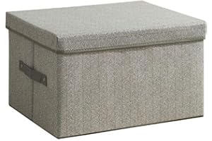 GREATOYAR Caja de Almacenamiento, Caja Plegable, Organizadores Plegables con o sin Tapa, Cesta de Almacenamiento de Tela para Estanterías, Armarios, Habitación, y Oficina, Gris o Beige,40x30x25cm