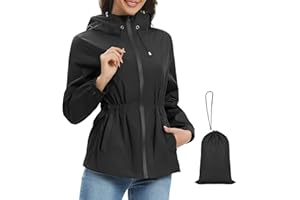 Vijamiy Womens Waterproof Jackets Lightweight Breathable Raincoats Quick Dry Packable Rain Jacket Ladies Outdoor Running Windbreaker Hooded Rain Trench with Pocket