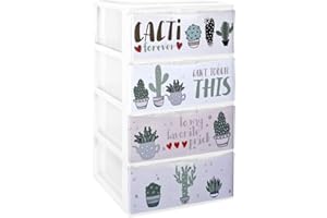 COM-FORT HOUSE Cajonera Apilable Plastico - Modelo Iris (4, Cactus)