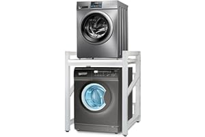 JXZ über dem Waschmaschinenregal, Waschmaschinenschrank, 3 Höhenverstellbar, Waschmaschine Trockner Schrank Regal, Tragfähigkeit 300 kg für Badezimmer Küche Balkon Waschküche (Weiß F)