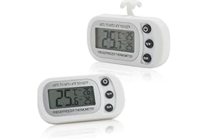 DORART Thermomètre de réfrigérateur, 2 pièces, affichage LCD, fonction thermomètre minimum maximum de congélateur blanc pour maison cuisine restaurants (℃/℉)