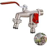 Qleema Dual Outlet Garden Tap, 1/2 Inch Zinc Alloy Faucet Splitter | Dual Outlet Tap, 1/2 Inch Zinc Alloy Build, Two Valve Co