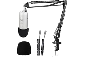Statyw mikrofonowy z osłoną przeciwwietrzną — podwieszany statyw mikrofonowy z wysięgnikiem i osłoną z pianki z filtrem pop, kompatybilny z mikrofonami Blue Yeti i Yeti Pro firmy YOUSHARES