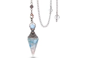 CrystalTears Pendolo Vintage in Chakra Pietra Vera Naturale e Pendente in Resina per Divinazione Radioestesia Cristallo Terapia Bronzo-Acquamarina