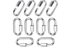 AISHOW Pack of 10 Carabiner Screw Cap M6 Screw Carabiner Stainless Steel 304 Screw Connector Chain Link Carabiner Rapid Link Screw Carabiner Large