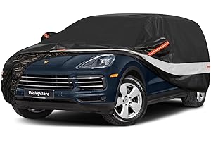 Weleyclore SUV Car Cover 100% Waterproof Outdoor,Waterproof Breathable 4X4 Car Covers Rain Snow UV Protection.Custom Fit for Porsche Cayenne,Mercedes GLE,BMW X5,Volvo XC90,etc,Black B10