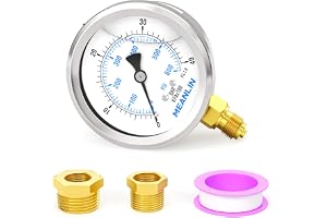 MEANLIN MEASURE 0~40BAR/0~600PSI vätskefylld manometer, rostfritt stål, 1/8 tum BSP 2,5 tum urtavla, bottenmontering för vatt
