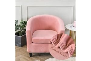 FANSU Velvet Tub Chair Cover for Armchairs, Elegant Solid Color Thicken Stretch Slipcover Dust Proof 2-Pieces Sofa Cover Washable Furniture Protector Covers for Club Tub Chairs (Pink)