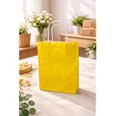 &Ccedil;ELİKPEN&Ccedil;E Kraft Kağıt &Ccedil;anta, B&uuml;k&uuml;m Saplı, 18x24x8 cm, Hediyelik Butik Mağaza Poşeti, 25 Adet (Sarı)