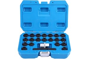 EJOYOUS 22 Piezas Juego de llaves de tuercas de bloqueo de rueda de, Herramienta de Juego de zócalos torcidos para quitar tornillos de tuercas antirrobo de rueda de coche de aleación de acero con juego de ada