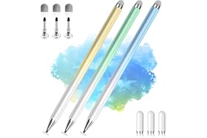 AMBERVEC Stylus Pens for Touch Screens, 2 in 1 High Precision Universal Stylus Pen for iPad Compatible with Apple, iPhone, iPad, Android, Samsung Tablets, Phones, 3 Pack-Blue, Green, Yellow