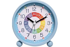 GDWD Réveil numérique pour enfants garçons et filles - Sans tic-tac - Réveil éducatif - Réveil analogique - Réveil à quartz avec veilleuse - Fonctionne avec piles - Bleu