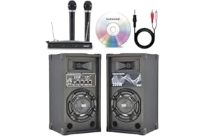 shard-lab IMPIANTO KARAOKE pronto all'uso 2 CASSE ATTIVE BLUETOOTH + MICROFONI WIRELESS + CAVO PC + SOFTWARE PC KARAOKE