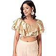Indya Women's Gold Satin Ruffled Blouse
