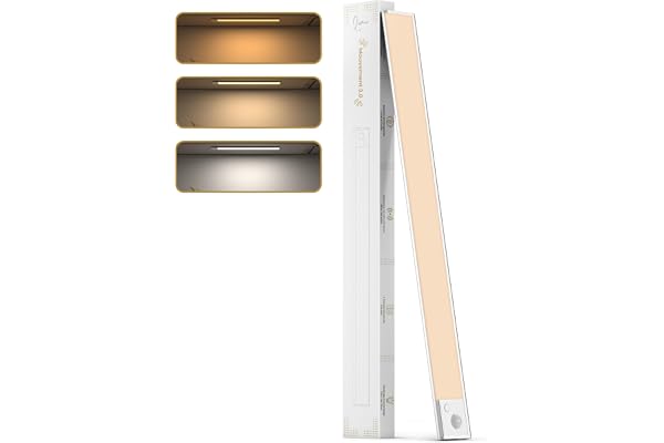 Lumic Mouvement 3.0 - Marque Française - Réglette LED Sans Fil à Détecteur de Mouvement - Rechargeable par USB - 3 Couleurs D'Éclairage - Batterie Longue Durée (40cm, 1, Lot)