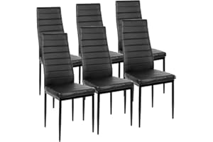 Drumm Sedie per sala da pranzo Set di 6, sedie da pranzo moderne, sedie da pranzo con schienale alto, finta pelle, gambe in metallo, seduta imbottita spessa (6, nero)