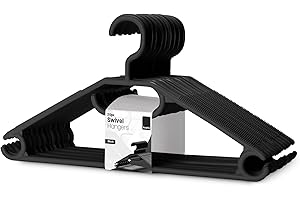 KEPLIN Cintres en Plastique Noir - Lot de 20, Gain de Place, Robuste, Ceintres Pivotants pour Manteau, Robe, Chemise, Veste, Pantalon I Cintres Antidérapants Crochet Rotatif et Cintre à Cravates