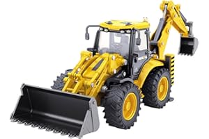 HNR 1:50 Alloy Diecast Backhoe Loader Toys Vehicles-Two-Headed Wheel digger toy model,best birthday, and decorations,construction toys for Indoor Outdoor Play for Boys Ages 3 and Up