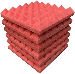 DEVICE OF URBAN INFOTECH Pyramid Acoustic Sound Foam Panels For Studio Sound Absorbing Soundproofing Panels High Density Absorber For Wall, Decreasing Noise Echoes (1 X 1 Ft (PACK OF 6, RED)