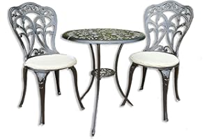 SIGNATURE HOMES AND GARDENS SH&G Scotney Cast Aluminium Bistro Set | 3 Piece Patio Furniture | Rust-Resistant Garden Table and Chairs | Black