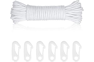 NEUSID Flag Pole Rope with 6 PCS Flag Pole Clips, 20M Thick Nylon Flagpole Rope Flag Poles Halyard Rope Kit Tree Swing Ropes 6mm Nylon Cord for Outdoor Sailboat Garden Camping (White)