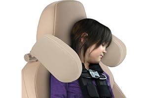 ‎HENZIN HENZIN Kopfstütze Auto Kinder,Nackenstütze Auto mit Teleskopstange,270°Rotation,Einstellbar,Klappbar,Auto Nackenstütze Nackenkissen Autokissen aus Leder für Kinder Erwachsene (Beige)