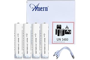 Anern Bateria AAA Akumulator litowy 4 szt. Baterie AAA USB-C 1.5V 600mWh Ponad 1500 cykli Szybkie Ładowanie z kablem Typ C Akumulatory litowo-jonowe AAA