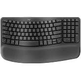 Logitech Wave Keys kablosuz ergonomik klavye, dolgulu bilek desteği, konforlu doğal dokunma, Easy-Switch, Bluetooth, Logi-Bol