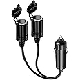 RUNCCI-YUN DC 12V 24V Car Cigarette Lighter Socket,Car Cigarette Lighter 1 to 2, 2-Way Car Cigarette Lighter Socket Splitter adapter, 1 to 2 cigarette lighter extension with Waterproof Cap, Black
