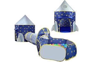 MEERO LONDON Indoor/Outdoor Children's Playhouse, 3 in 1 Foldable Tent with Crawl Tunnel Play House Ball Pit with Zipper Storage Bag(Space world)
