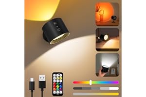 KINGMILE Applique Murale Intérieure,Led Murale à Piles Avec Télécommande,Lampe de Chevet Sans Fil à Intensité Variable Tactile,Appliques Avec 3 Modes de Couleurs,Rotative à 360°,Spot Led Sans Fil Rechargeable