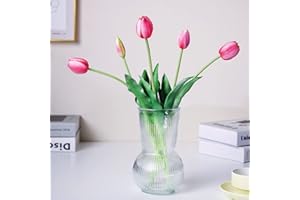 WAKISAKI 40 cm alta qualità finti tulipani artificiali realistic tocco reale, stelo flessibile, tulipano fiori artificiali facili da modellare (senza vaso), set da 5, Rosa Vibrante