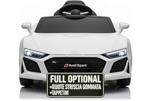 TOYSCAR Auto Macchina Elettrica 12V NEW Audi R8 Spyder per Bambini Led MP3 con Telecomando Sedile in pelle Bianca