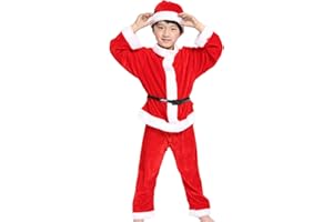 Generico Vestito Babbo Natale Bambino Costume Babbo Natale per Ragazzi 4Pcs Christmas Santa Set for Unisex Kids