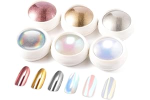 BISHENGYF 6PCS Polvere Unghie Effetto Perla: Glitter Unghie Super Specchio, Polvere Cromata Olograf Metal per Smalto Gel Aurora Polvere Dorata Perlescente Iridescente Nail Art Salon DIY Design Decor