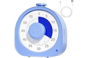 Minuteur Visuel Rechargeable, DEALSWIN Timer avec Sonnerie et Mode Vibration, Minuteurs Compte à Rebours de 60 Minutes Timer Enfant Minuterie visuelle pour Enfants Apprentissage Cuisine (Blau)