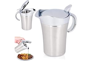 WANDGU Edelstahl Thermo Sauciere: 750ml Doppelt Isoliert Saucenkanne, 304 Edelstahl Soßenkanne Saucenbecher Soßenschüssel mit Deckel, Eleganter Saucenkrug für Vanillesoße, Sahne, Soße