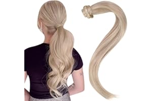 ‎EASYOUTH Easyouth Pferdeschwanz Zopf Extension Echthaar Clip in Zopf Echthaar 16 Zoll 80g Farbe Aschblond Mix Gelb Blond Pferdeschwanz Extensions Echthaar #18P613
