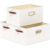 Yawinhe 3 Pack Wardrobe Organizer, Storage Boxes, 15 x 25 x 21 cm, White | Washable Fabric Baskets; Non-woven Fabric Boxes wi