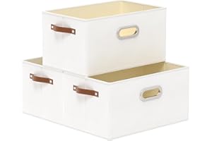 Yawinhe Set di 3 Scatole Portaoggetti Pieghevoli, Cestini in Tessuto, Wardrobe Organizer, Contenitori, per Conservare Vestiti, 38x25x21cm,Bianco, SNK030WS