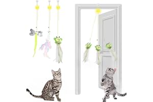 LTMMC 3 Pcs Interactive Cat Toys for Indoor Cats Adult/Kitte with Feather/Bell/Sequin Rattle Paper, Cat Springs Hanging Cat Door Toys to Inspire Cats to Hunt