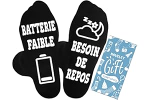 ZMYSQ Chausettes Drôle Homme 43-46, Chaussette BATTERIE FAIBLE BESOIN DE REPOS, Chaussettes Antidérapantes Coton, Chaussette Rigolote Humour Fantaisie Cadeau pour Papa Collègue