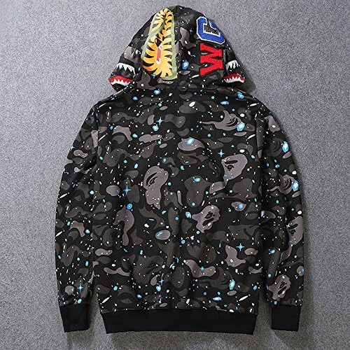 Unisex Long Sleeve Hoodie Plus Velvet Coat 3D Star Print Noctilucous Hooded Sweatshirt full-Zip Pullover