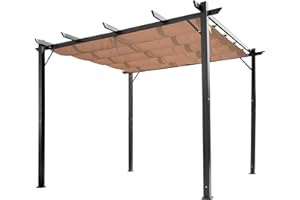 Outsunny Pergola Pavillon mit einstellbarem Stoffdach 3 x 4 m Terrassen-Vordach Aluminium Sonnenschutz Überdachung Terrasse Garten Grau+Braun