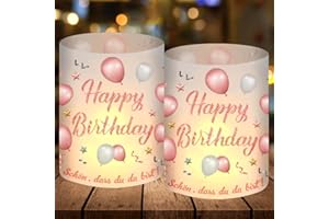 EPOKUS 12 lampionów, dekoracja stołu urodzinowego, Happy Birthday, dla dziewczynki, różowe złoto, dekoracja "Schön DASS Du Da Bist", nadają się do podgrzewaczy lub świec